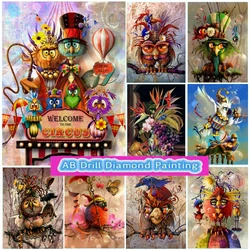 Family Circus Barly Bird Parrot Owl 5D AB Drill Diamond Painting Cartoon Picture Embroidery Cross Stitch Kits Home Decor Gifts