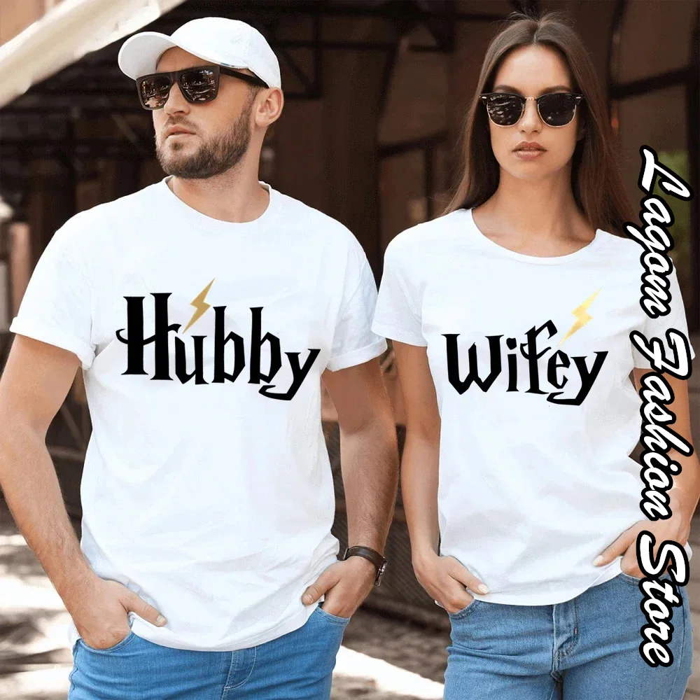 Lightning Hubby Wifey Matching T-Shirt Summer Men Women Fashion Cotton Tops Tees Couple Valentine Clothing Casual Streetwear