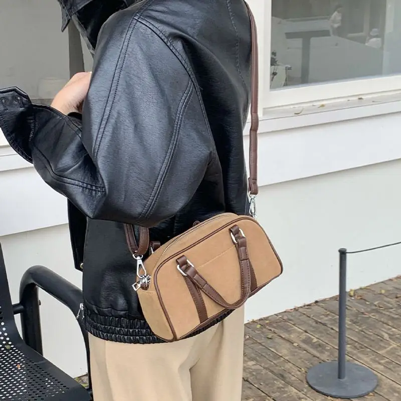 

Fashion retro multifunctional women's suede handbag autumn casual cushion Boston cross-country handbag bowling high-end pillow b