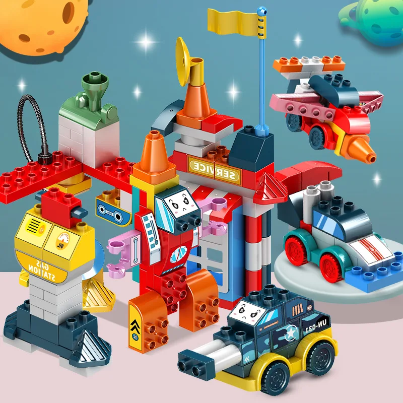 

92 pcs Large grain building block suit traffic tank compatible building block aircraft 2-4 year old children versatile car kids