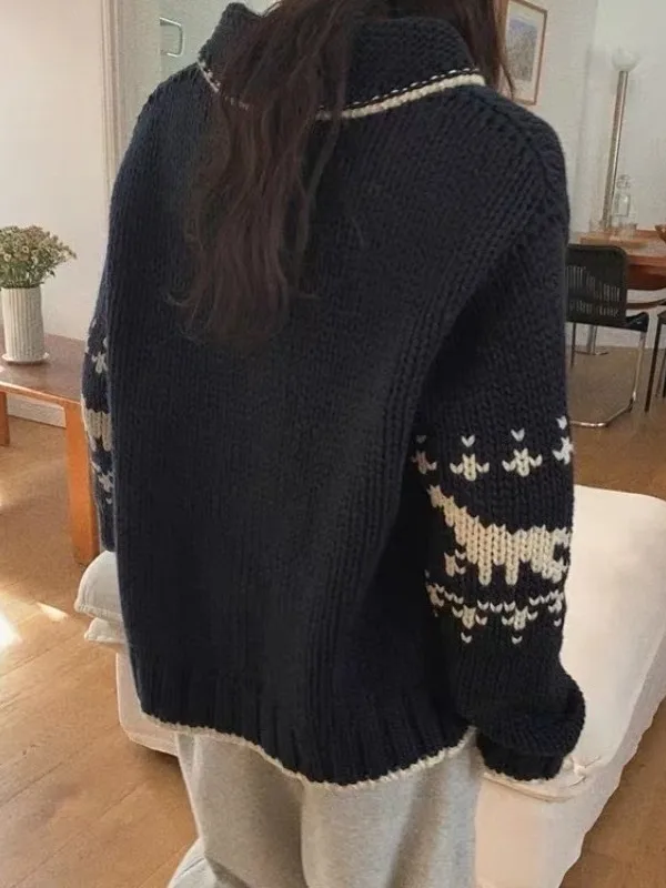 Вязаный открытый кардиган в стиле ретро в скандинавском стиле с воротником оленя, женский осенне-зимний свитер с одной пуговицей Faion Age-Defng Jaet