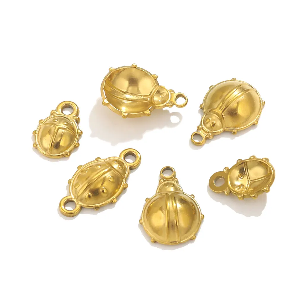 10pcs Stainless Steel Double Hole Charm Insect Ladybug Gold Plated Charms Pendants For Jewelry Making DIY Jewelry Connector