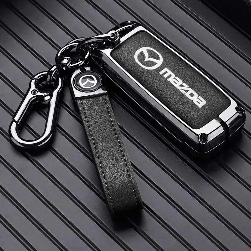 Leather Car Smart Key Case Cover Shell For Mazda 3 5 6 SKYACTIV Axela Atenza CX30 CX5 CX8 CX9 MX5 RX8 RX7 BT50 Keychain Protecto view 2