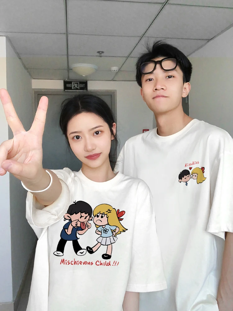 Troublemaker Character Pattern Couple T-shirt 2024 New Summer Trend Fashion Short Sleeve