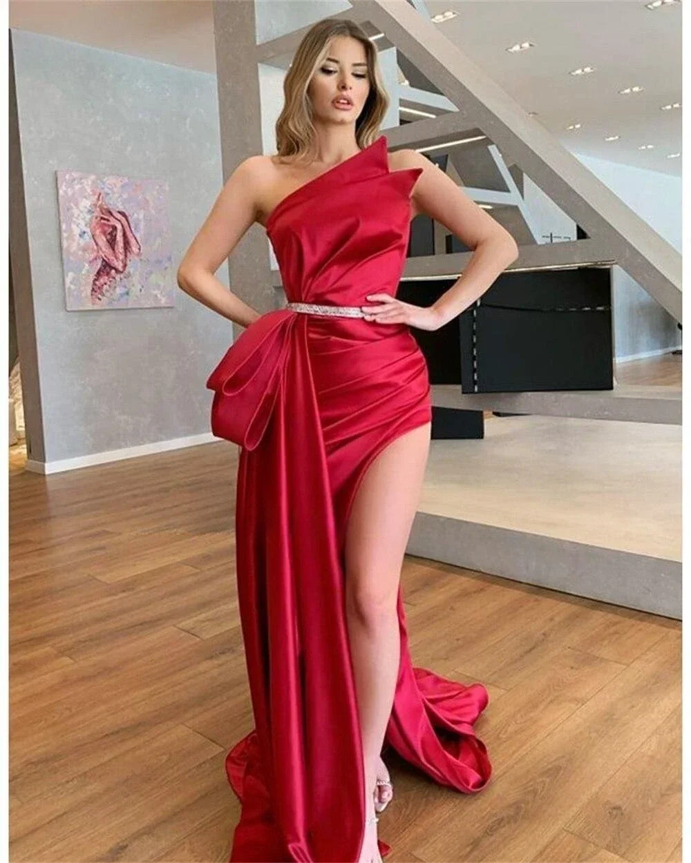 ที่กําหนดเองชุดราตรีง่ายปิดไหล่ Mermaid จีบซาตินอย่างเป็นทางการชุด Vestidos Para Mulheres ฟรีธุรกิจ