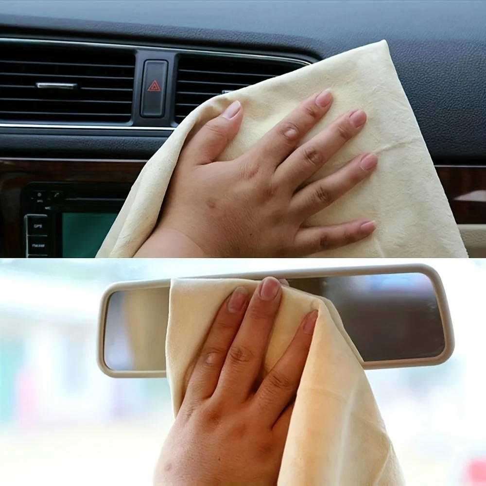 40x60CM Natural Deerskin Leather Clean Cloth Car Washing Care Quick Dry Cleaning Towel Super Absorbent Glass Drying Rags image 3