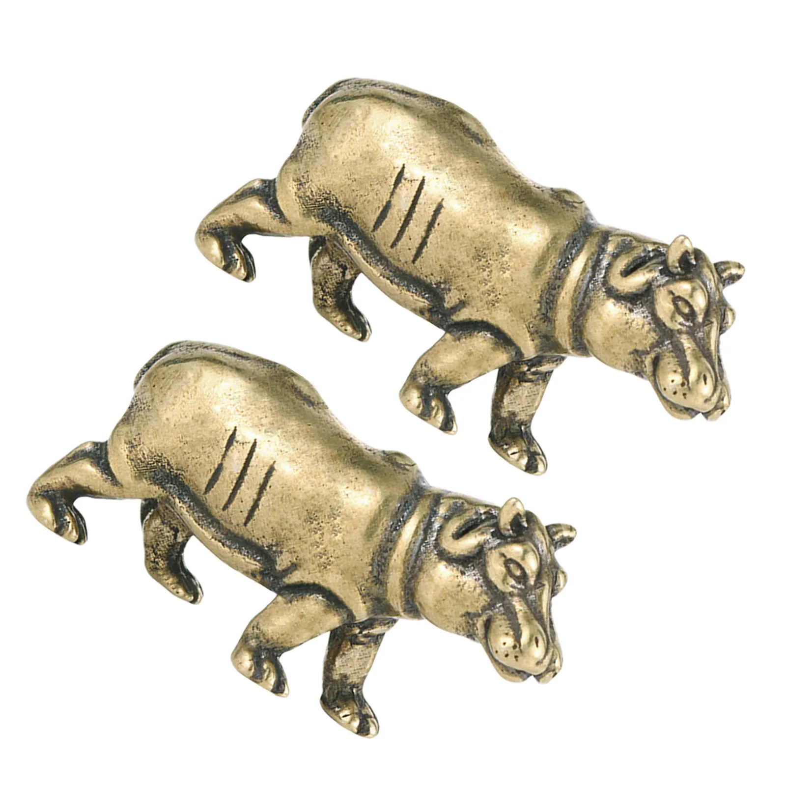 2Pcs Brass Hippo Statue Vintage Chinese Feng Shui Animal Sculpture Small Wildlife Decor Home Office Desk Feng Shui Prosperity