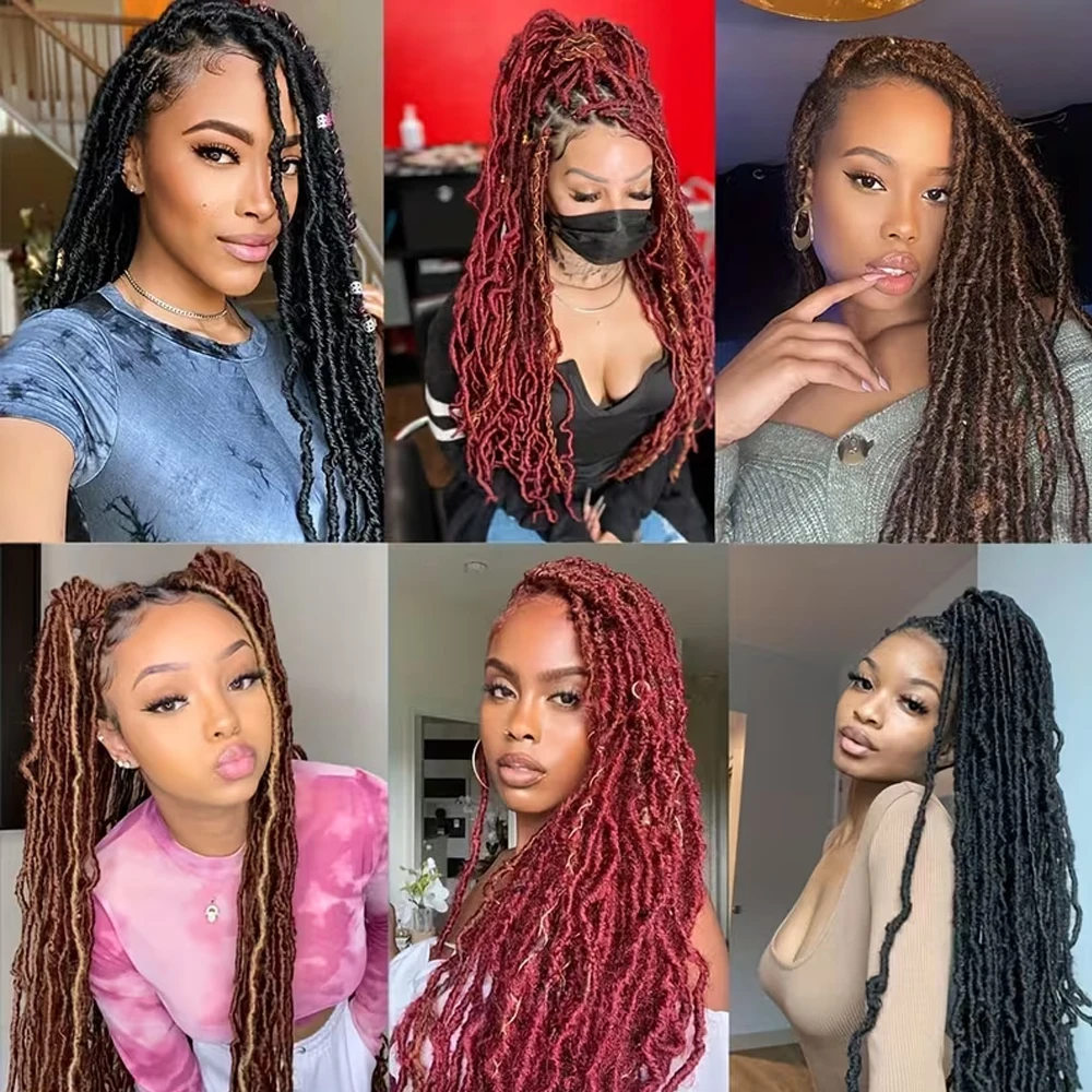 Full Faux Locs Braided Wig Curly Hair Hand-braided Synthetic Crochet Braids with Baby Hair 32Inch Curly Crochet Locs Twist Wigs