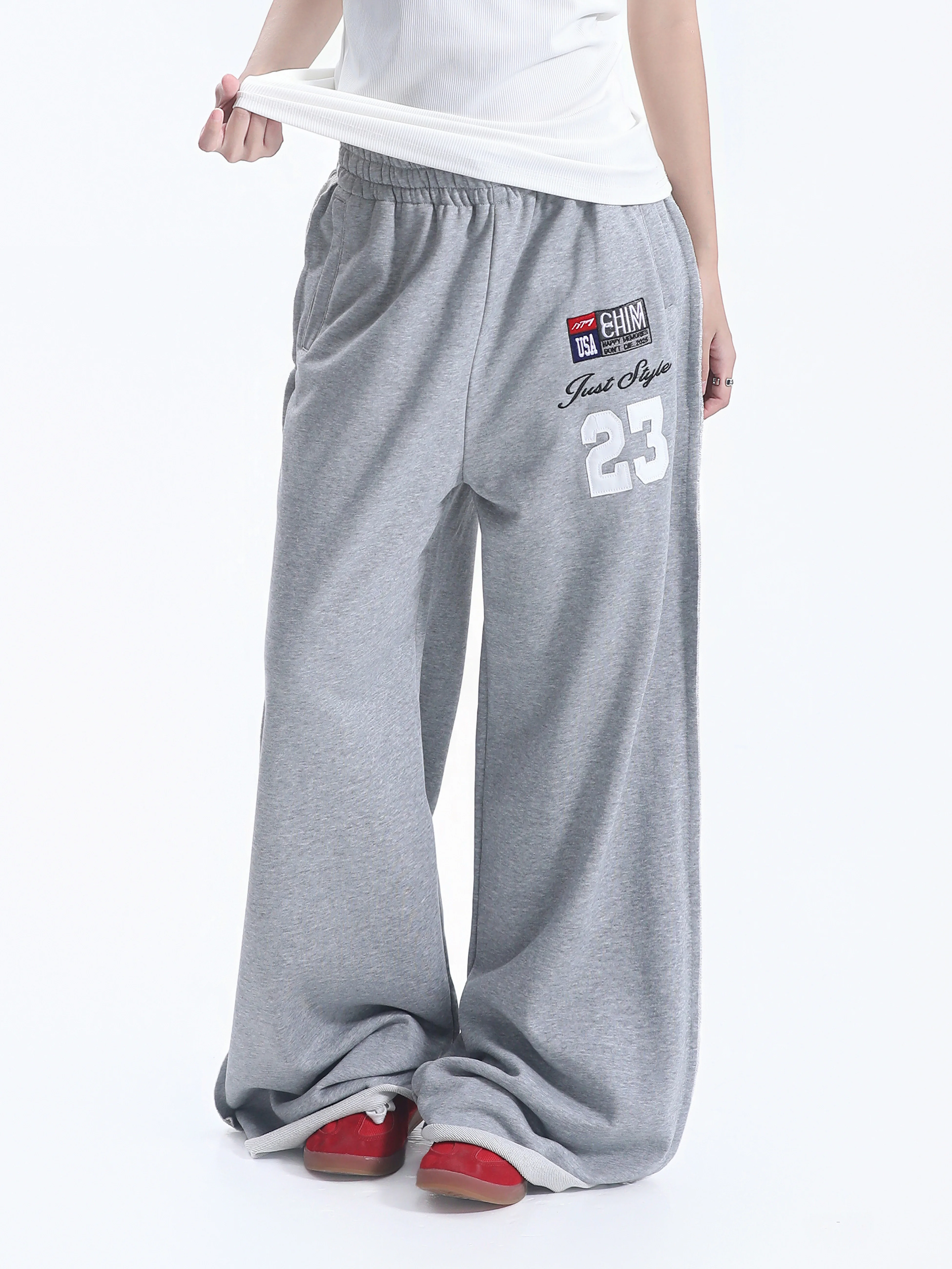 Casual Wide Leg Drawstring Straight Leg Pants Women's Digital Print Loose Fit Cotton Blend Couples Sweatpants