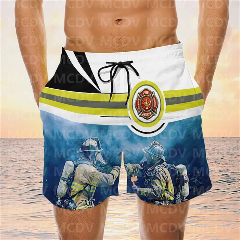 Funny Firefighter Horse Swim Trunks Beach Shorts Men\'s wim Shorts