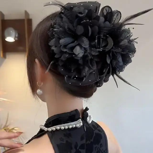 Moda modny kwiat pióro dziewczyny bufiaste włosy pazur liny dla kobiet prosty temperament Scrunchies damskie akcesoria do włosów