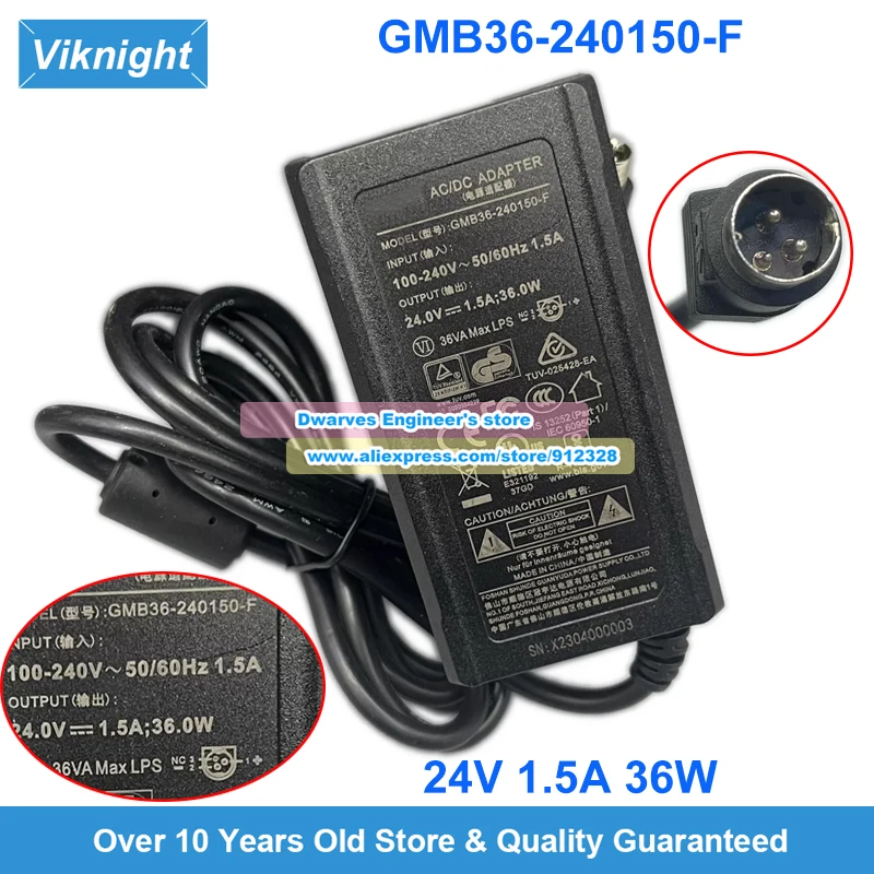 GMB36-240150-F AC Adapter 24V 1.5A 36W For GVE Laptop Power Supply 3 Pins