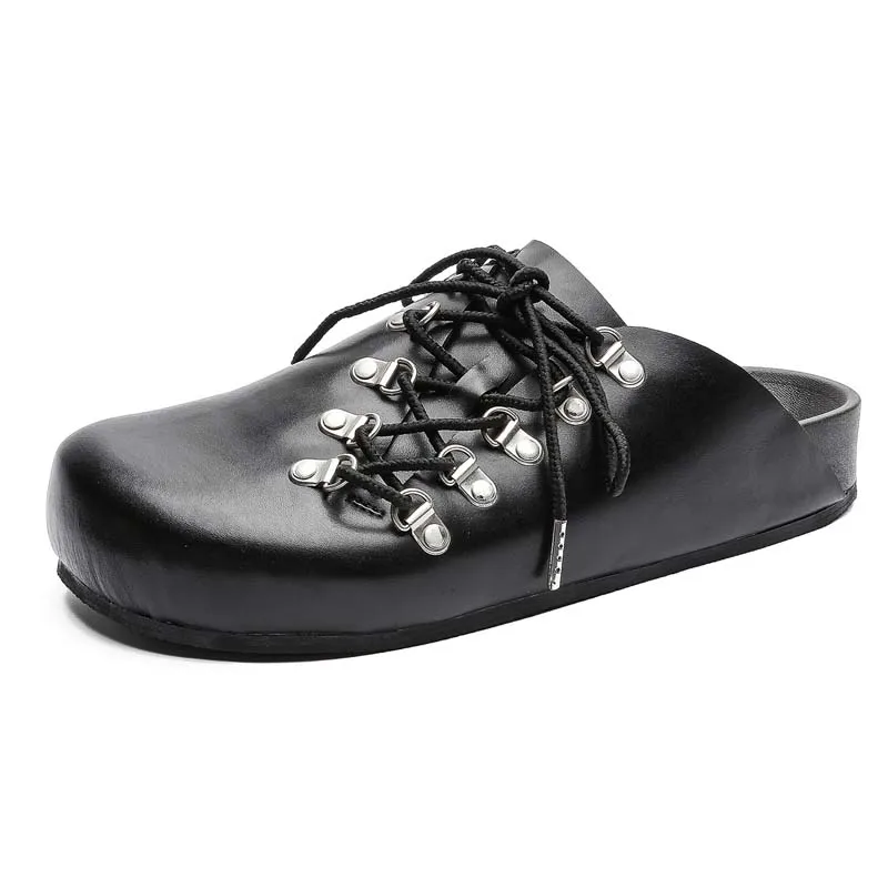 Plus Size 45 46 Half Shoes for Man Mules Leather Loafers Slippers Open-back Casual Shoes Backless Slides Sandal Slip On Flats