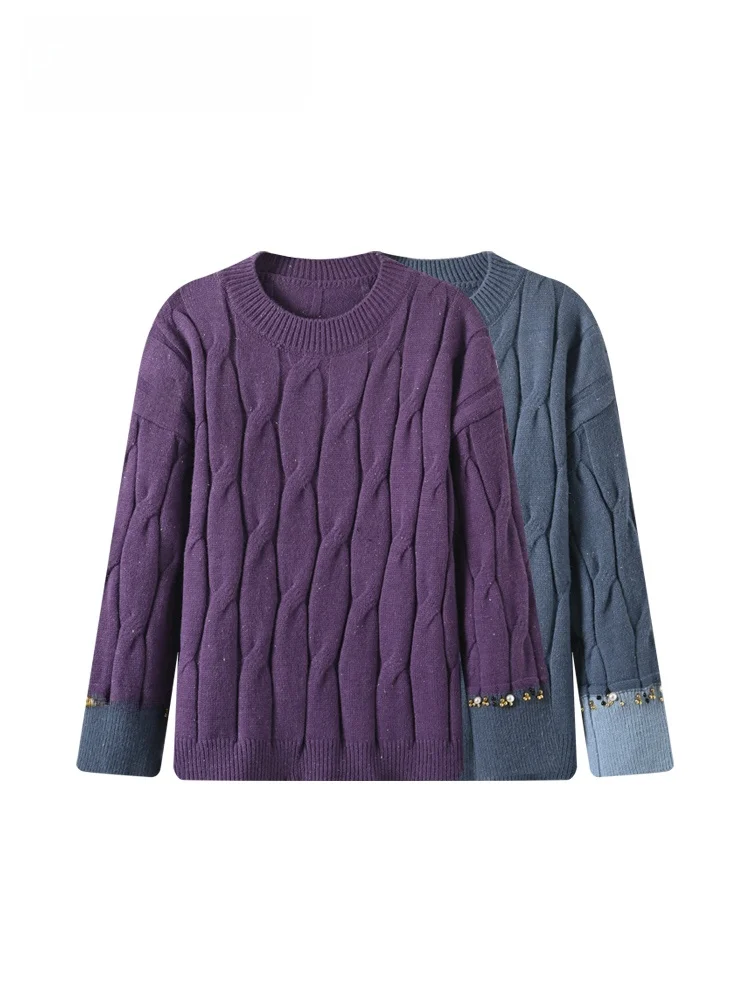 

CaraCLUB plus Size round Ne Long Sve Knitted Sweater Women's Autumn Winter New Sle Slimming Younger Small Fraance St...