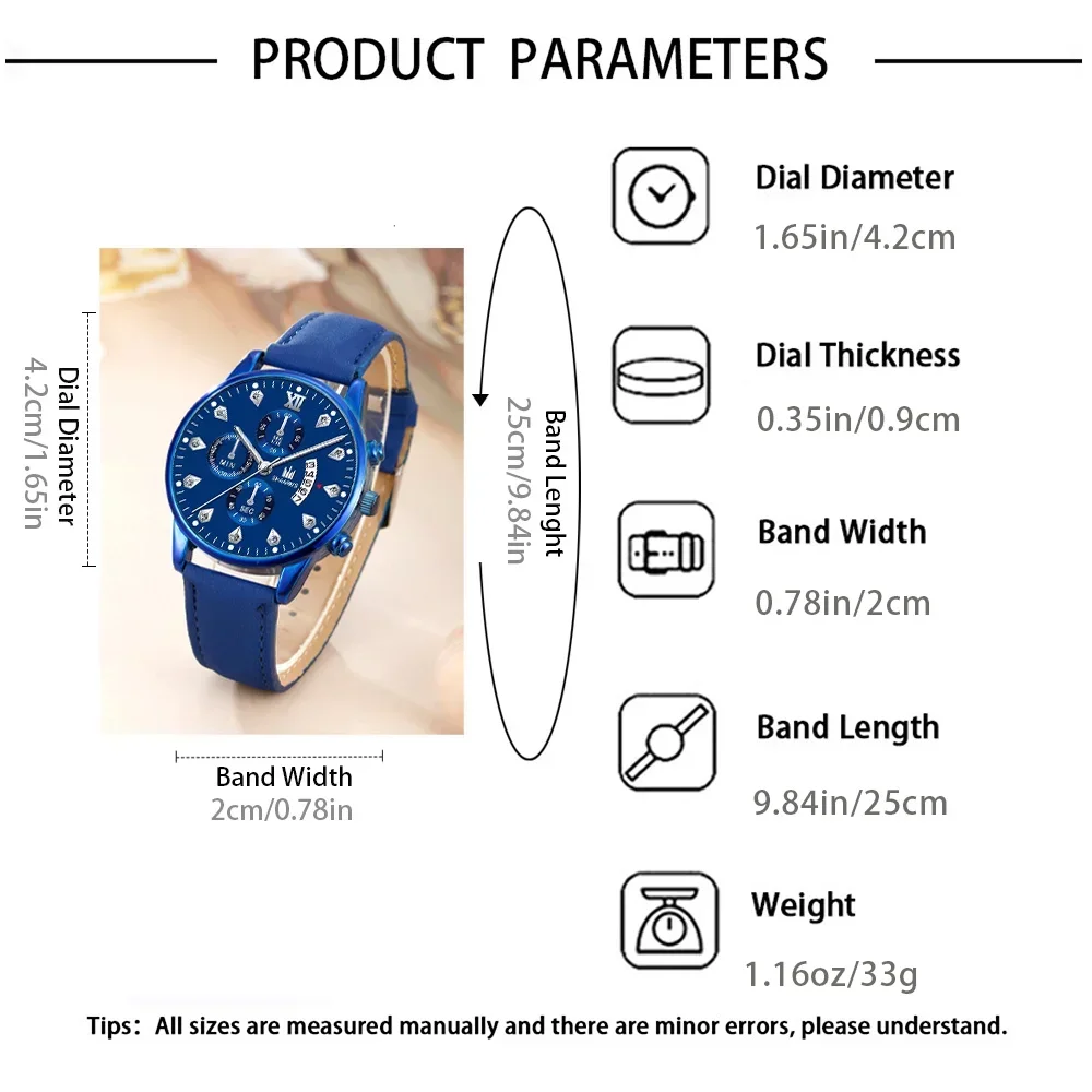 مجموعة ساعات كوارتز جلدية فاخرة للرجال ، ساعات معصم رياضية ، تقويم ، عمل ، غير رسمية ، موضة ، 3: 1