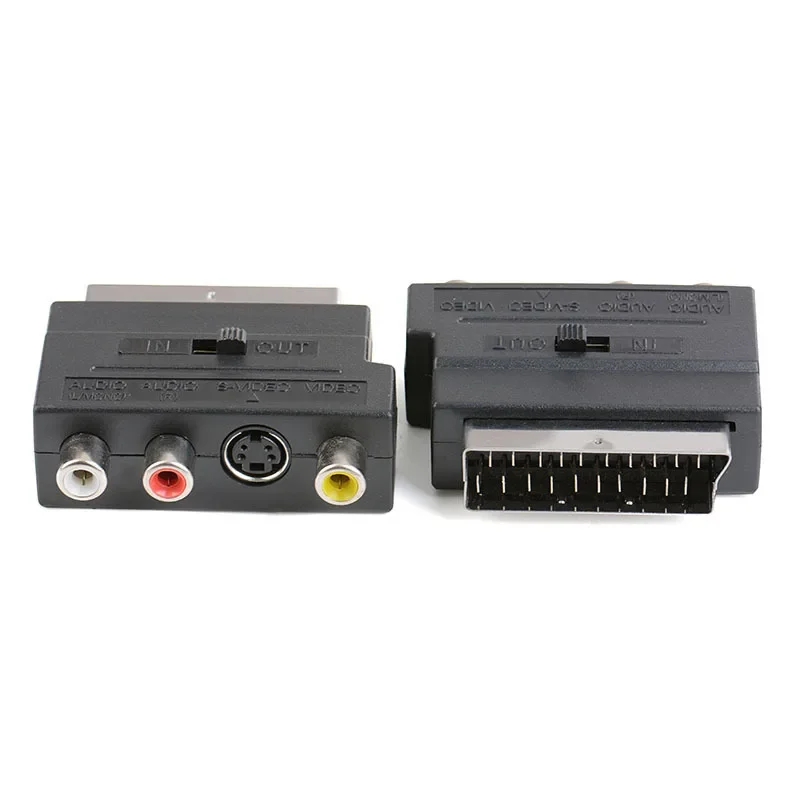 21Pin Scart Adaptor AV Block To 3 RCA Phono Composite S-Video with In/out Switch Scart Adaptor AV Block