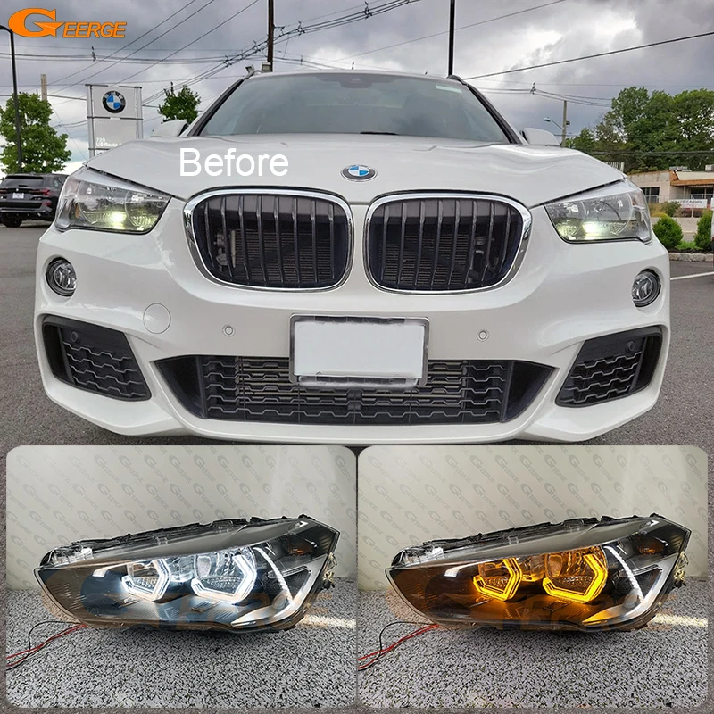 

For BMW X1 F48 2015 2016 2017 2018 2019 Ultra Bright DRL Turn Signal Concept M4 Iconic Style LED Angel Eyes Kit Halo Rings