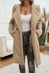 Elegant New Fashion 2024 Autumn Winter Casual Temperament Long Loose Hooded Knitted Jacket Coat Top Female Clothing