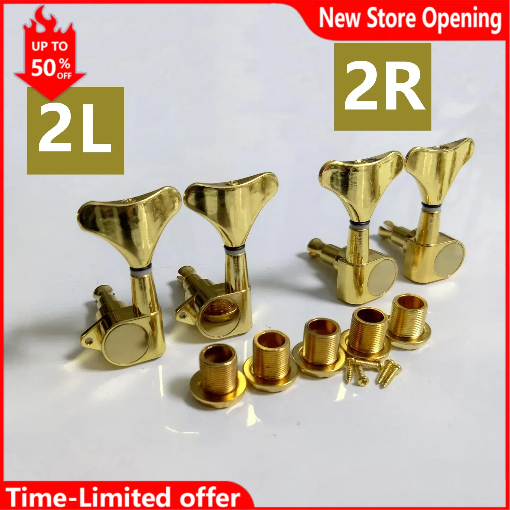 Gold Closed Electric Bass Tuning Pegs, Left & Right Tuners Set for 2L 2R String Configuration