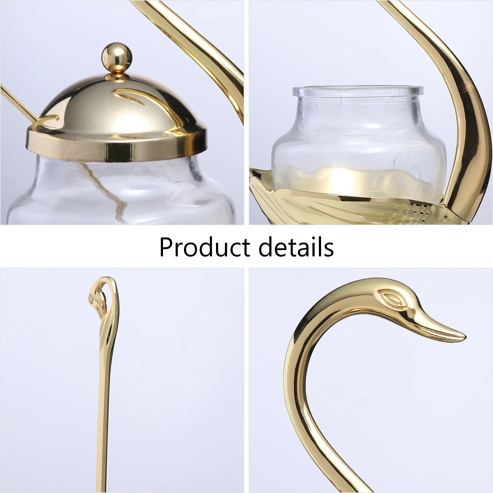 

1Pcs Swan Salt Jar Zinc Alloy Glass Condiment Pot Kitchen Seasoning Container Spoon for Flour Sugar Coffee Tea