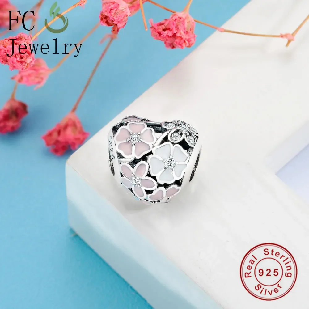 FC Jewelry Fit Original Pan Charms Bracelet 925 Sterling Silver European Spring Enamel Flower Beads For making Women Berloque