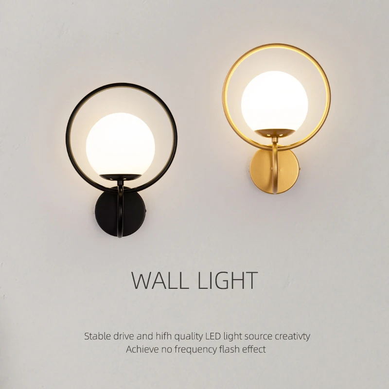 

LED iron glass wall lamp Nordic bedroom bedside lamp living room hotel background wall light aisle balcony light