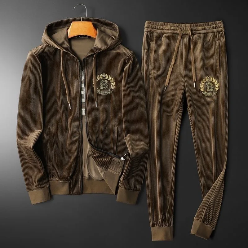 Autumn and Winter New Thickened Warm Embroidered Hoodie Suit For Men Loose and Comfortable Sports Large Size Two-Piece Set 5XL