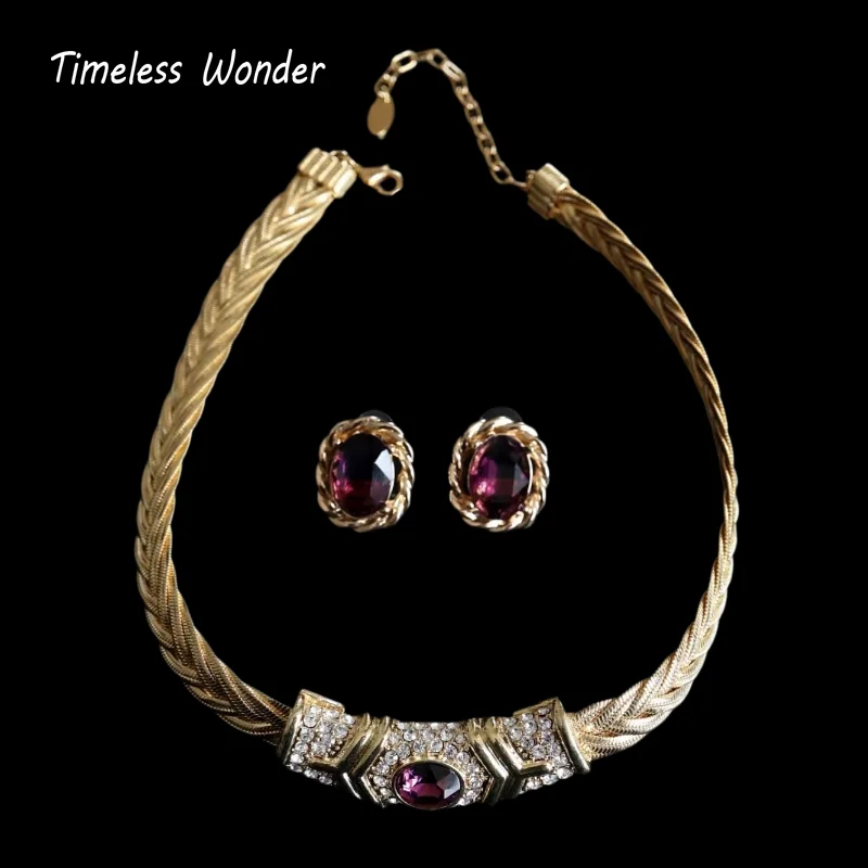 Timeless Wonder Retro Zircon Geo Braided Chain Pave Necklace Stud Earrings Women Designer Jewelry Set Sweet Top Rare Classy 4612