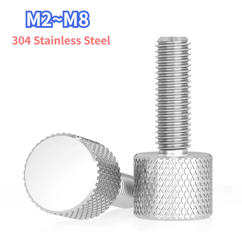 304 Stainless Steel Mesh Pattern Knurled Thumb Screws M2 M2.5 M3 M4 M5 M6 M8 Flat Head Tighten Bolt Round Adjustment Hand Screw