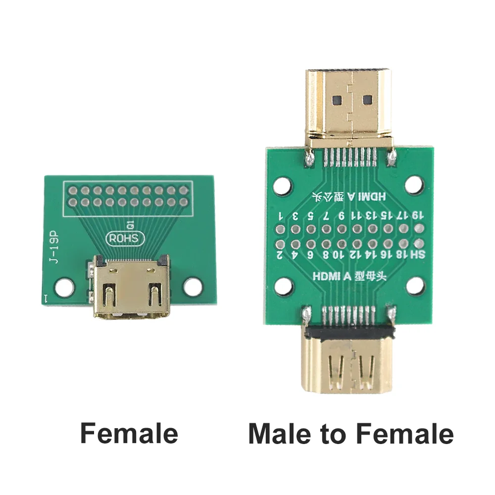 2PCS Male and Female Test Board MINI Connector with Board PCB 2.54mm Pitch 19pin DP HD A Female To Male Adapter Board