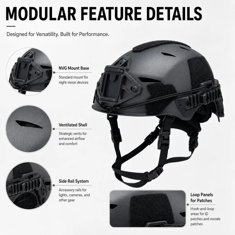 FAST MH Helmet ABS Lightweight Airsoft Outdoor Training Helmet 54-61cm with Side Rails Front Mount Adjustable Suspension