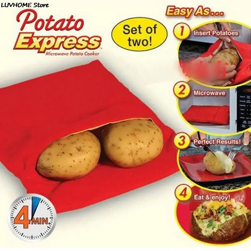 1PC Red Washable Cooker Bag Baked Potato Microwave Cooking Potato Quick Fast (cooks 4 potatoes at once)