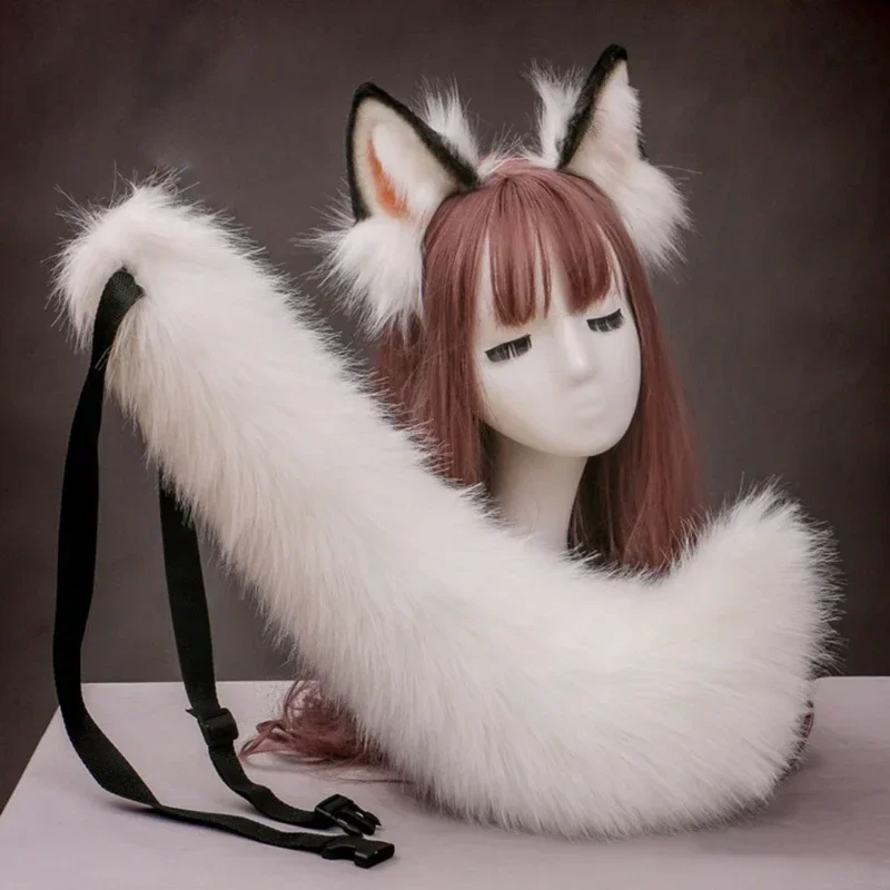 Creative Simulation Animal Cosplay Props Husky Dog Ears Headband Plush Tail Set Hair Accessories For Halloween Christmas MN1