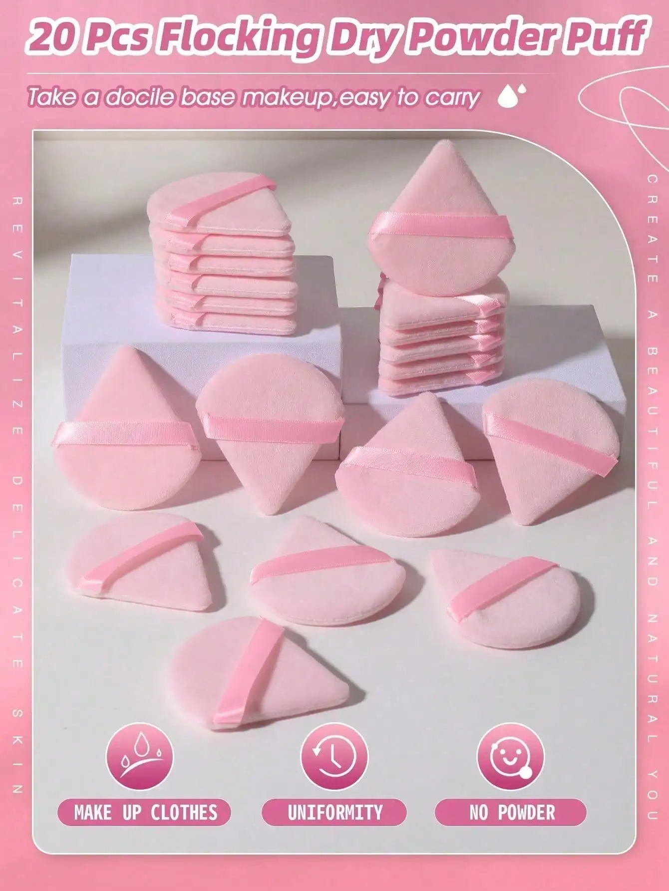 20/10/3/1pc 三角ベルベットメイクアップパウダーパフ、フェイシャルパウダーパフ、再利用可能なメイクアップパウダーパフ、アイメイクアップパウダーパフ