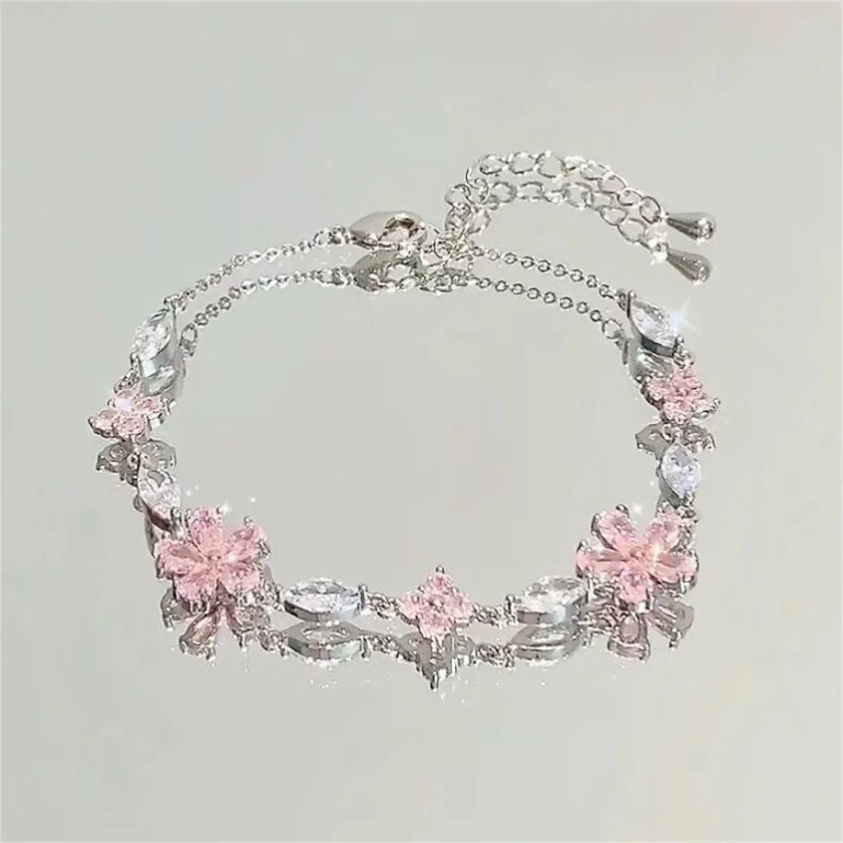 Korean Elegant Cherry Blossom Bow Zircon Bracelet for Women Y2K Sweet Girls Crystal Flowers Bracelets Wedding Party Jewelry Gift