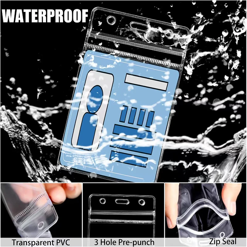 10/50Sets Transparent Card Holder Metal Clip Rope Work Vertical Style Holder High-quality ID Card Holder Badge Sealed Waterproof