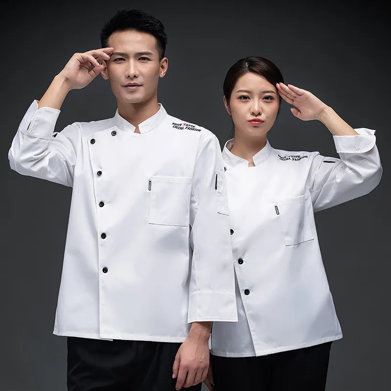 Men's Long Sleeve Autumn and Winter Hotel Dining Kitchen Overalls Clothes Women's Pastry Baking Chef Uniform Short