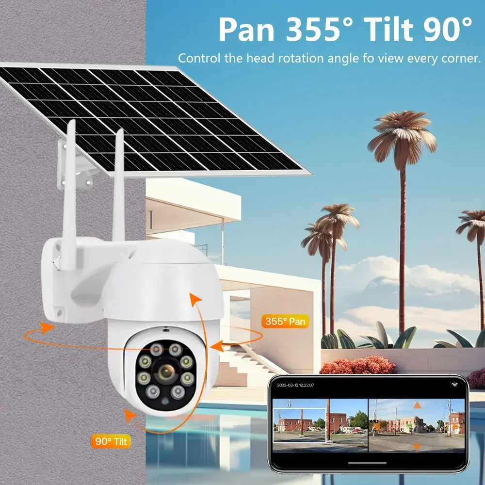 Cámara de seguridad Solar inteligente para exteriores, dispositivo de vigilancia CCTV con tarjeta SIM 4G de 5MP, PTZ, IP, batería de energía para el