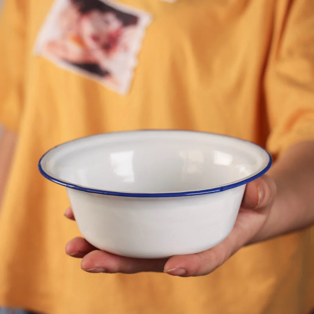 

3pcs Vintage Enamel Bowl Large Capacity Multi Function Food Serving Basin For Kitchen Picnic Camping Salad Fruit Dessert Storage