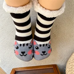 Non Slip Children Socks Winter Warm Plush Grip Soft Floor Fluffy Fuzzy Slippers Sock Thermal Knitted Deer Unicorn Cat Gifts