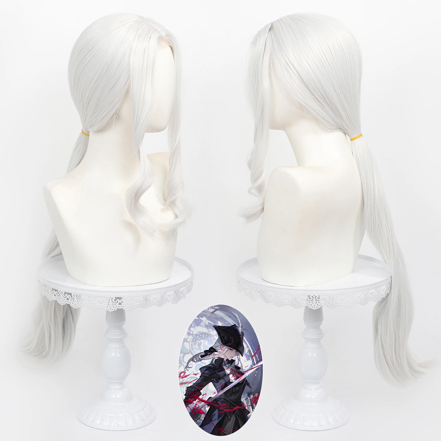 Lady Maria of Astral Clocktower Cos Wig Silver White Ponytail Wig With Simulation Scalp Heat Resistant Hair For Cosplay
