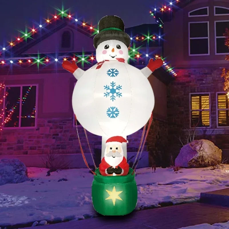 Cross-border Christmas inflatable model hot air balloon snowman model colorful stage lights Santa yard decoration