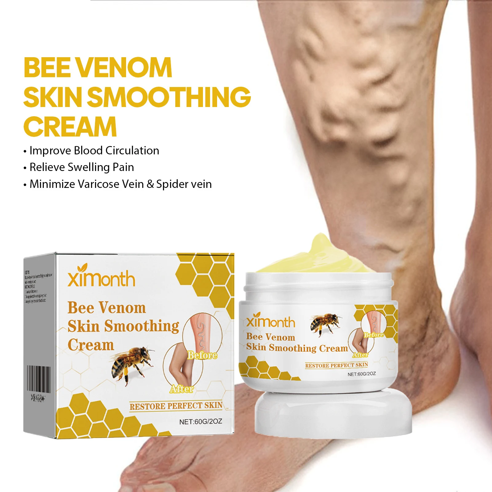 Ximonth Bee Venom Leg Care Cream Relieves Leg Discomfort and Nourishes Skin Body Care Cream