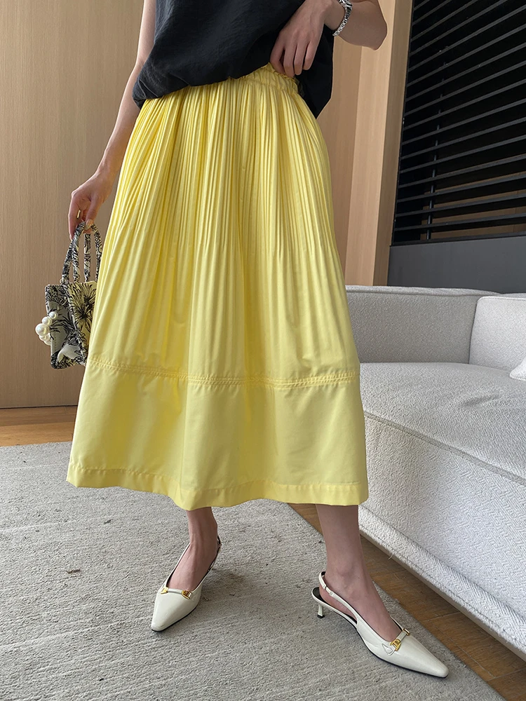 [LANMREM] Fashion Fungus Design A-line Skirts For Women Elastic High Waist Mid-length Office Lady Skirt 2024 Summer New 26D9379