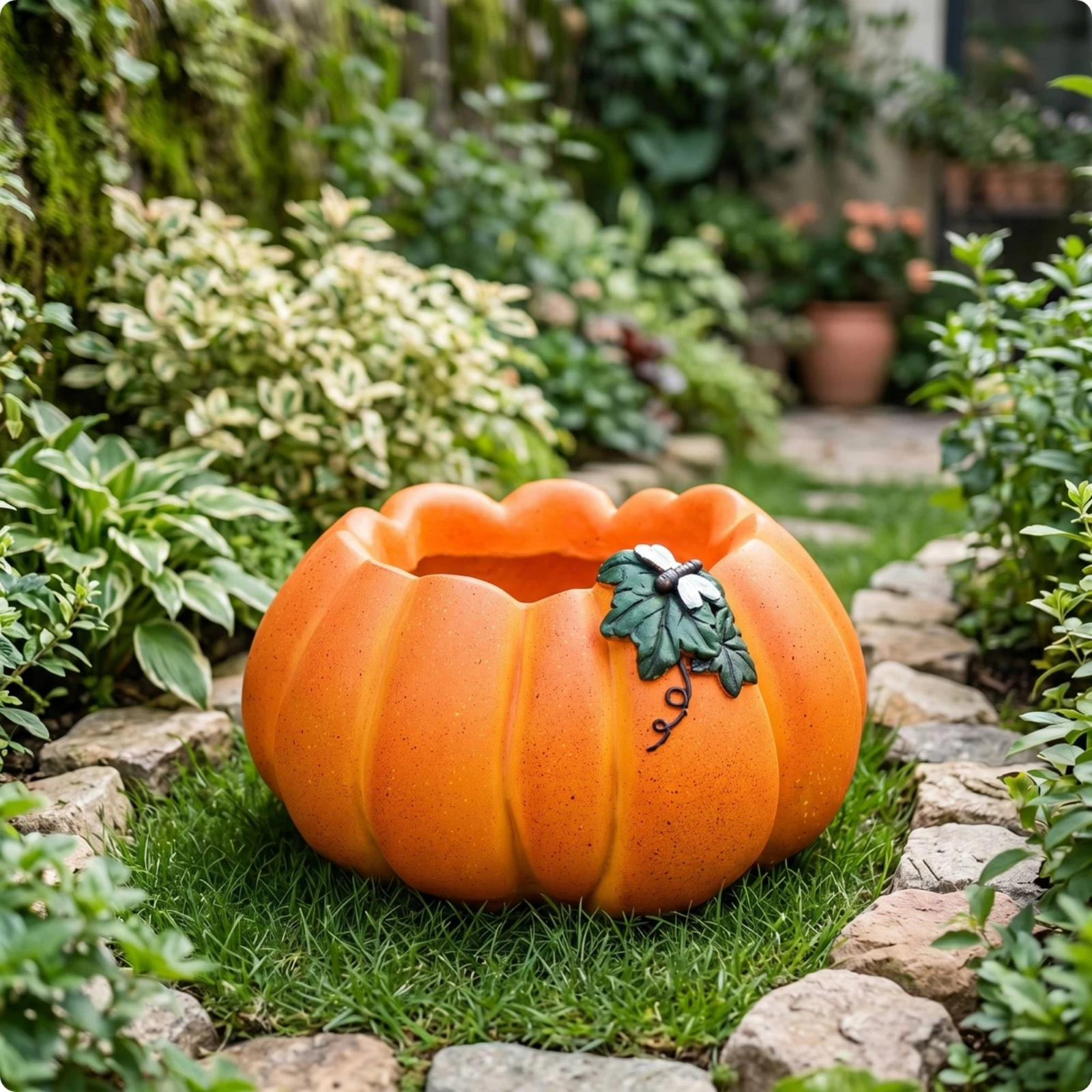 Pumpkin Planter Whimsical Pumpkin Flower Pot Rustic Unique for Gardeners, Garden, Courtyard