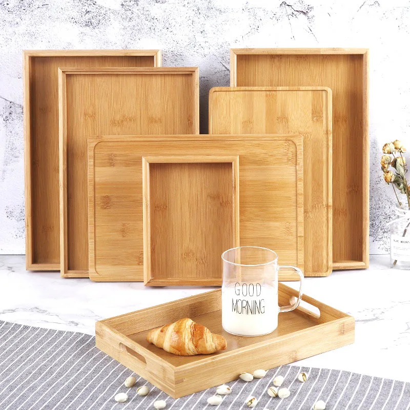 

Rectangular Bamboo Tray Solid Color Household Dinner Plates Kitchen Accessories Wooden Fruit Snack Plates