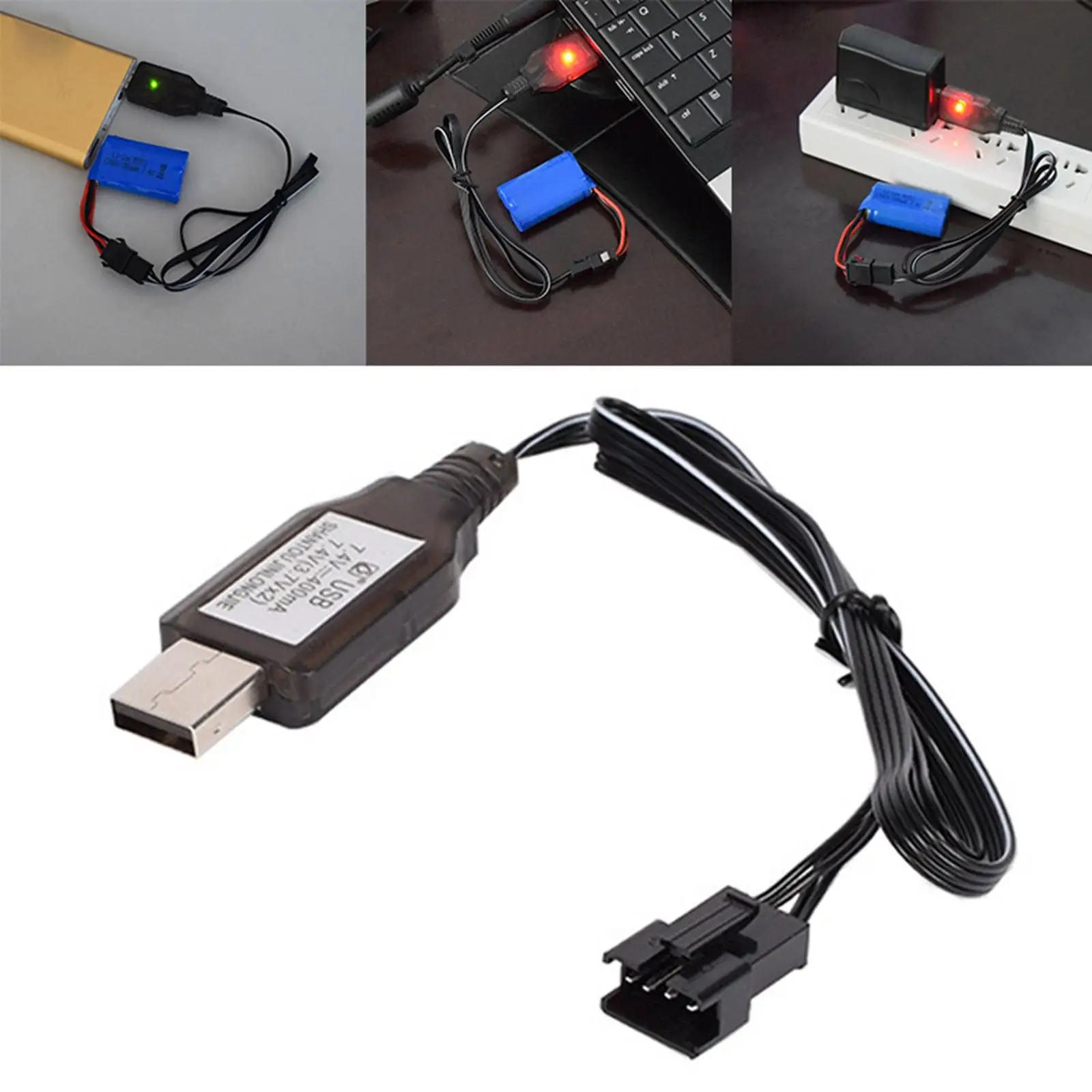 Câble de charge USB 7.4V, protection contre les courts-circuits, 4 broches, batterie LI Fuchsia, DC 5V