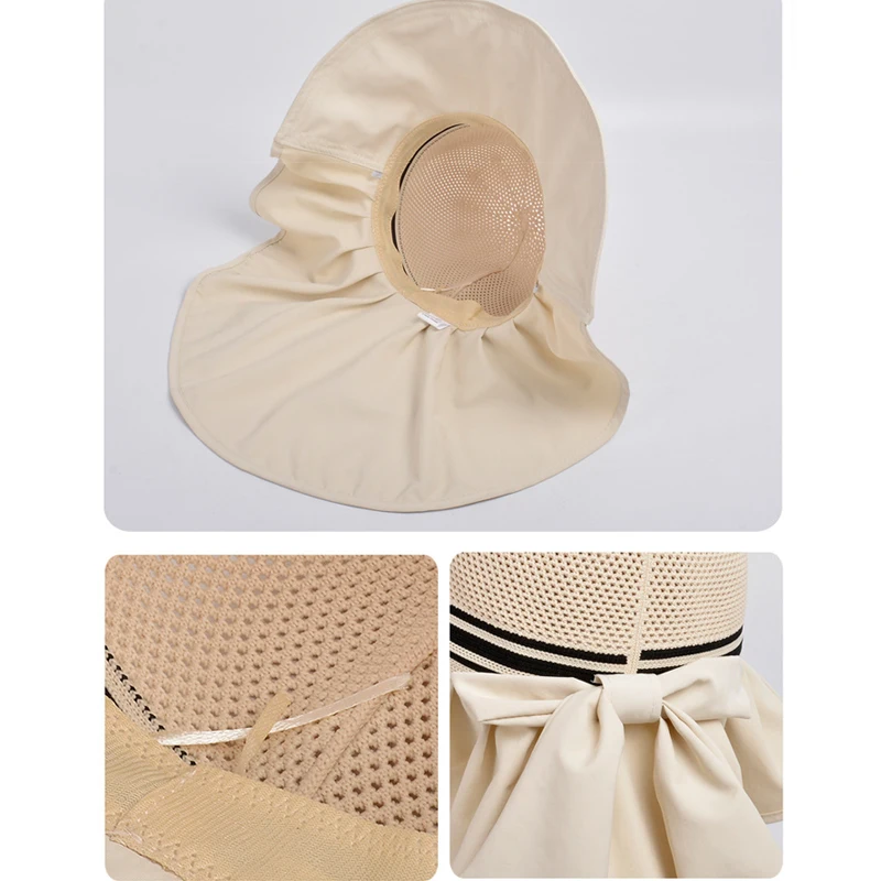 قبعة صيد عصرية صيفية قابلة للتنفس، قبعة كبيرة الحواف للنساء لركوب الدراجات في الهواء الطلق، وشاح حماية للرقبة، قبعة واقية من الشمس