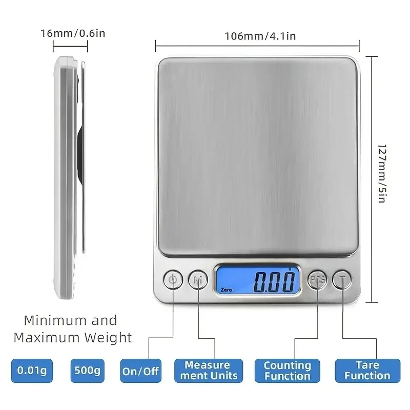 Digital Kitchen Scale Stainless Steel Food Scale Ingredients Diet with LCD Display for Precise Weighing of Cooking Weight