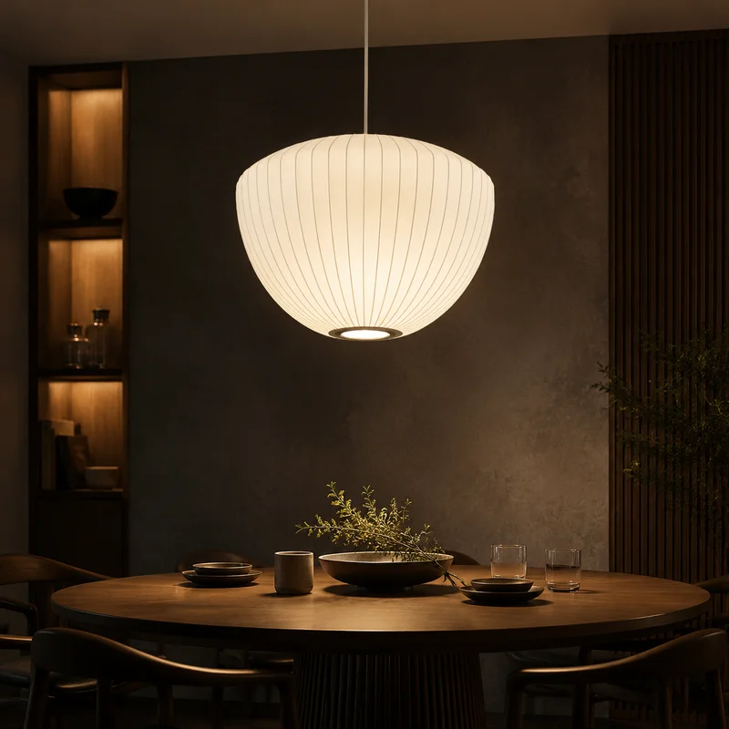Nordic Japanese Wabi Sabi Ribbed Globe Shade Minimalist Sculptural Design For Dining Room Bedroom Home Restaurant Pendant Lamp